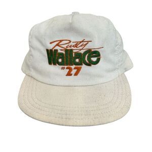 Vintage Rusty Wallace #27 Snapback Corduroy Hat NASCAR Collectible White Cap